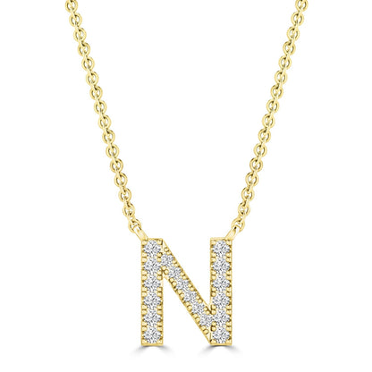 Initial Necklace with Natural Diamonds in 9K White Gold — N, 9kt YG