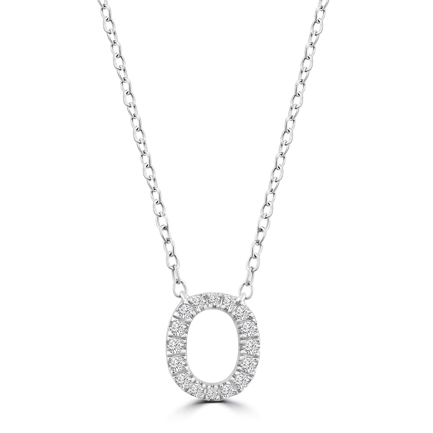 Initial Necklace with Natural Diamonds in 9K White Gold — O, 9kt WG