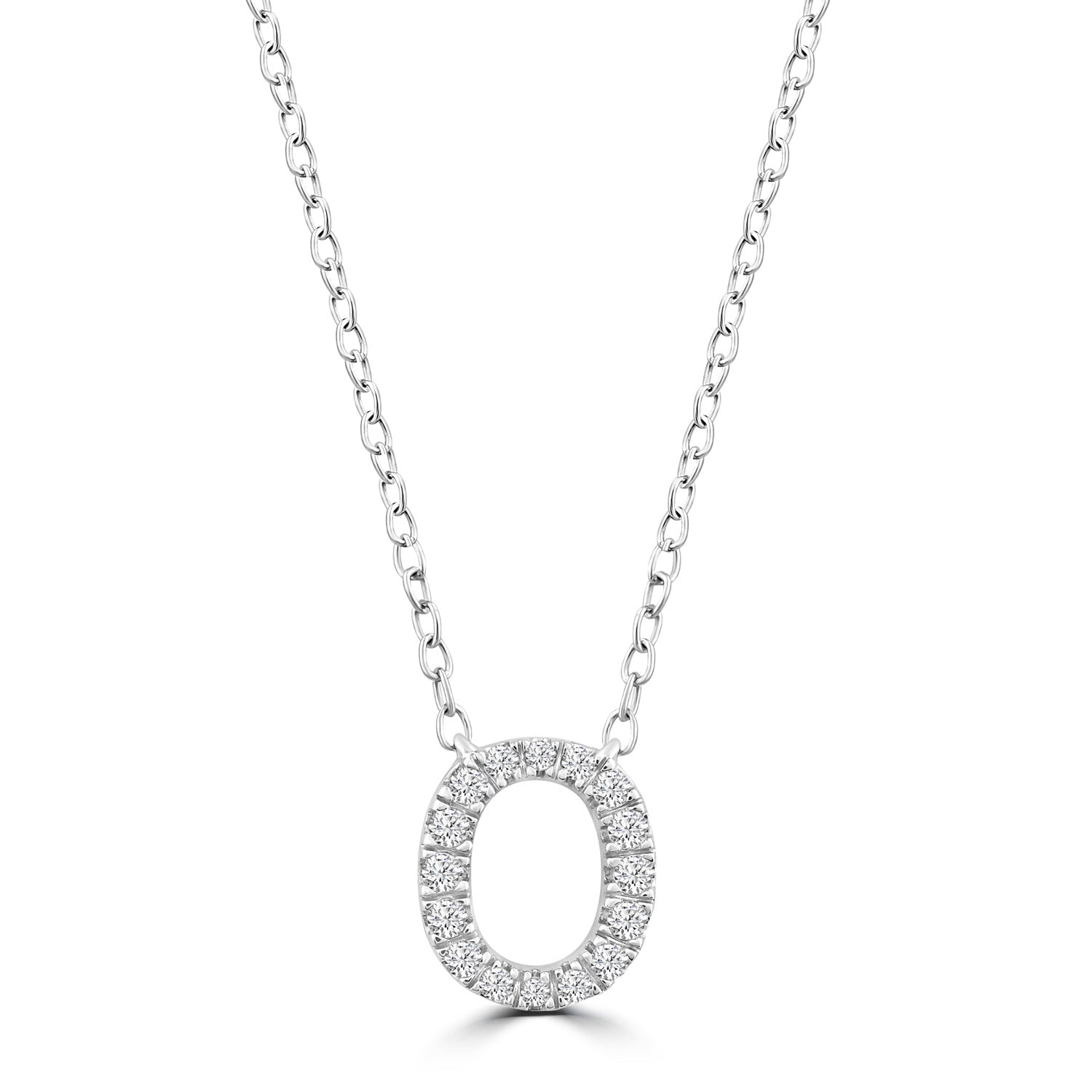 Initial Necklace with Natural Diamonds in 9K White Gold — O, 9kt WG