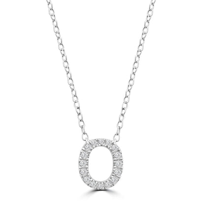 Initial Necklace with Natural Diamonds in 9K White Gold — O, 9kt WG