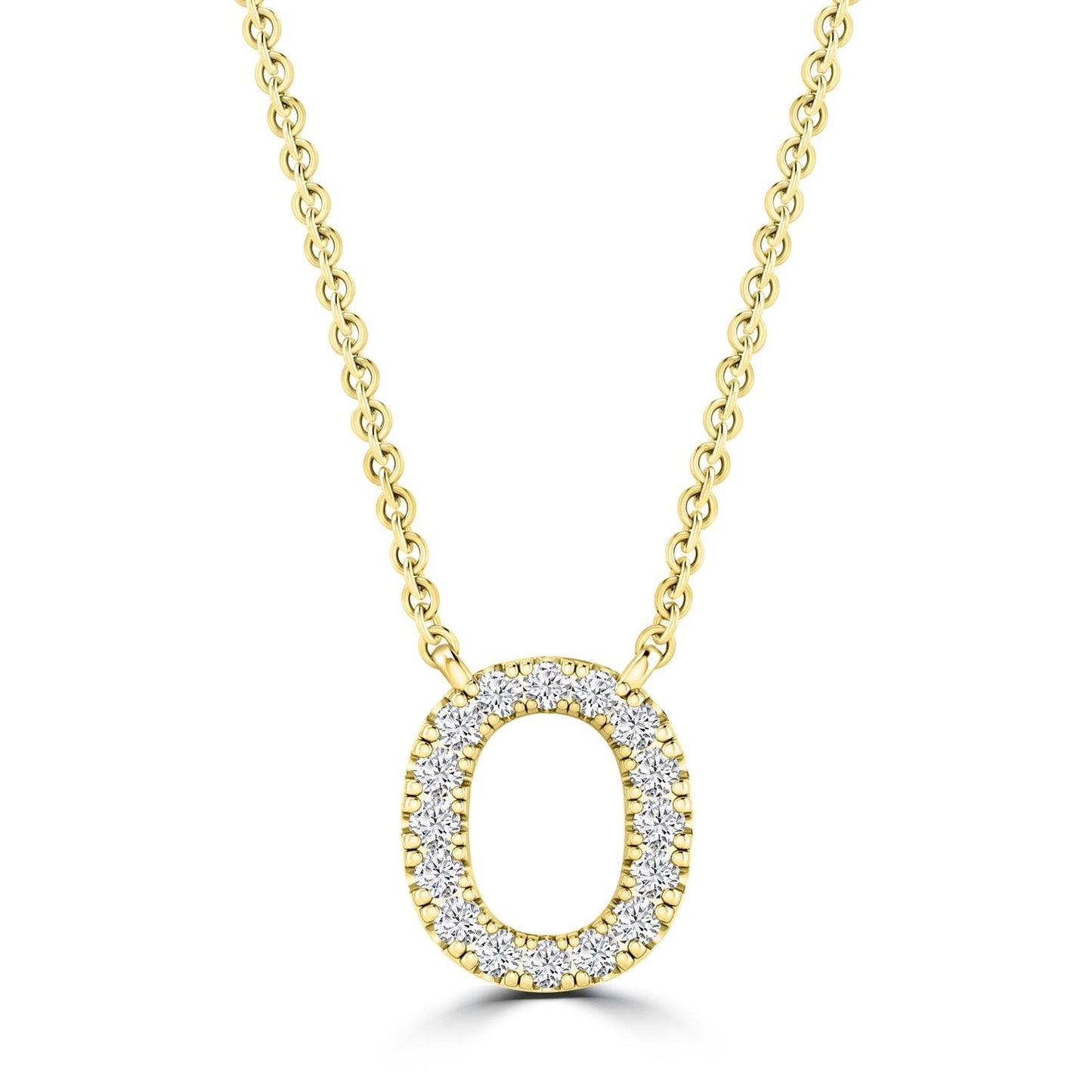 Initial Necklace with Natural Diamonds in 9K White Gold — O, 9kt YG