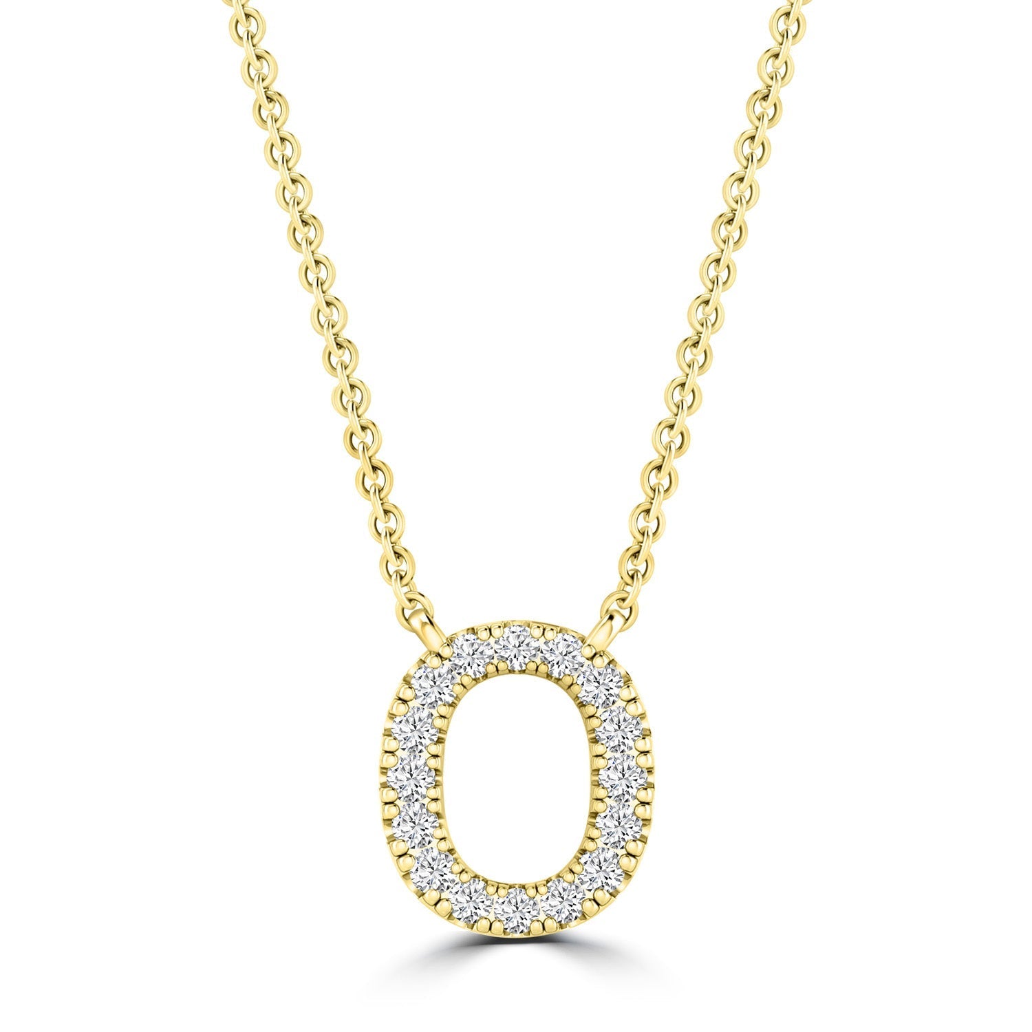 Initial Necklace with Natural Diamonds in 9K White Gold — O, 9kt YG