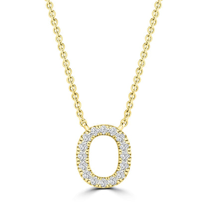 Initial Necklace with Natural Diamonds in 9K White Gold — O, 9kt YG
