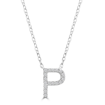 Initial Necklace with Natural Diamonds in 9K White Gold — P, 9kt WG