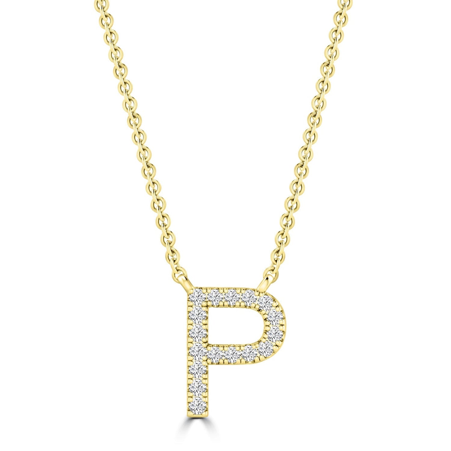 Initial Necklace with Natural Diamonds in 9K White Gold — P, 9kt YG