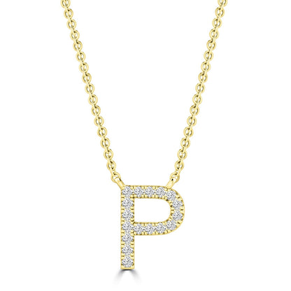 Initial Necklace with Natural Diamonds in 9K White Gold — P, 9kt YG