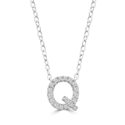 Initial Necklace with Natural Diamonds in 9K White Gold — Q, 9kt WG