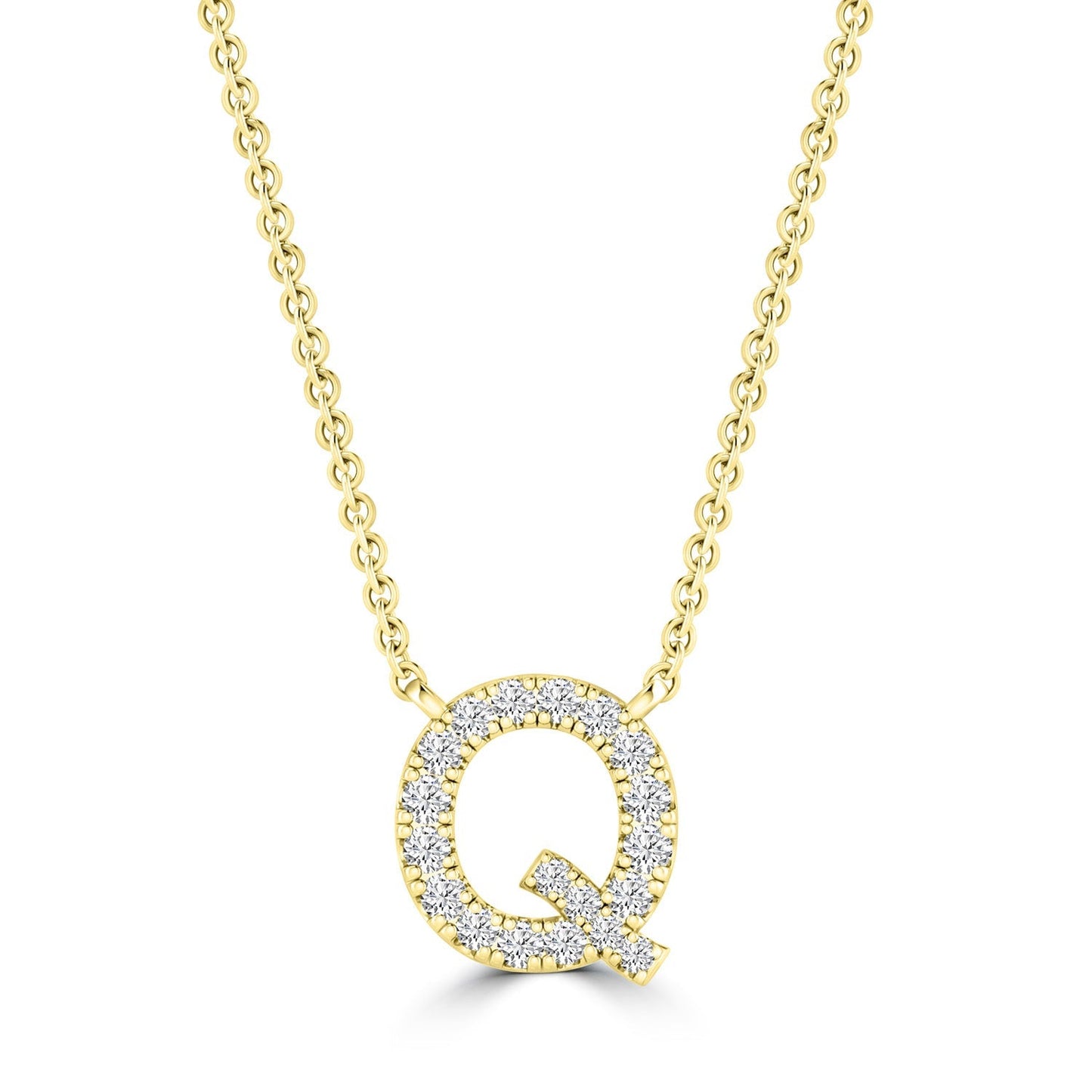 Initial Necklace with Natural Diamonds in 9K White Gold — Q, 9kt YG