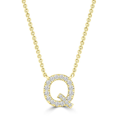 Initial Necklace with Natural Diamonds in 9K White Gold — Q, 9kt YG