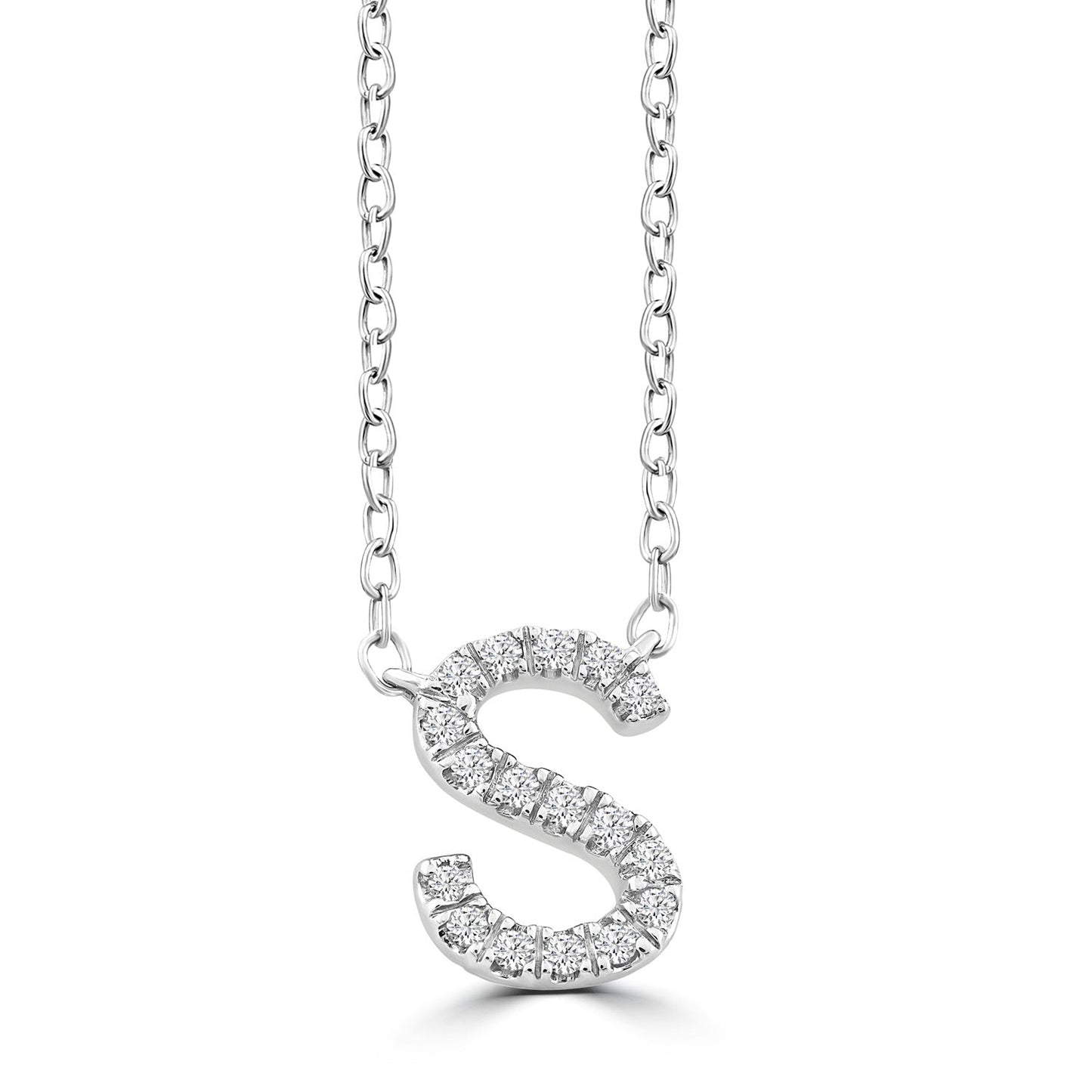 Initial Necklace with Natural Diamonds in 9K White Gold — S, 9kt WG
