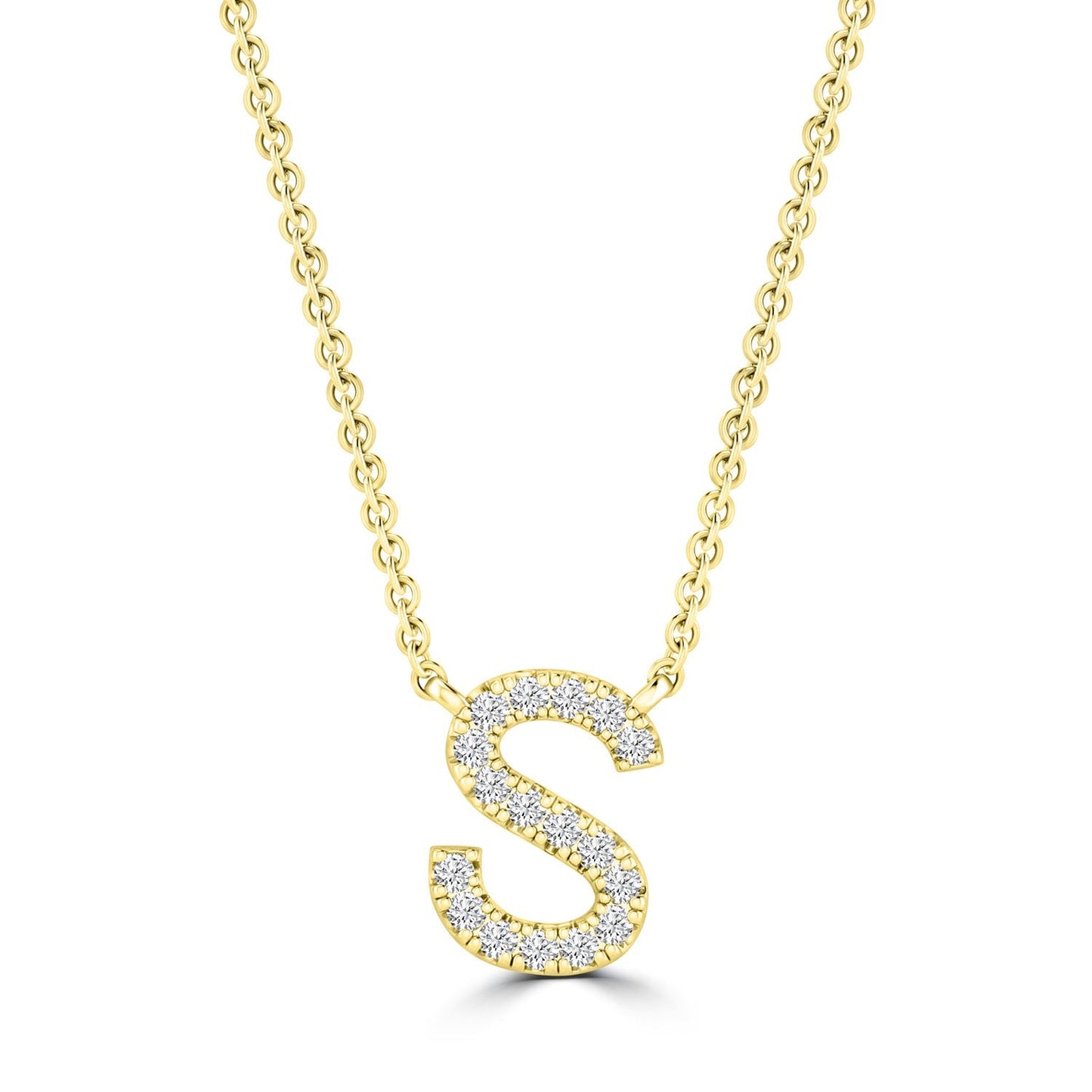 Initial Necklace with Natural Diamonds in 9K White Gold — S, 9kt YG