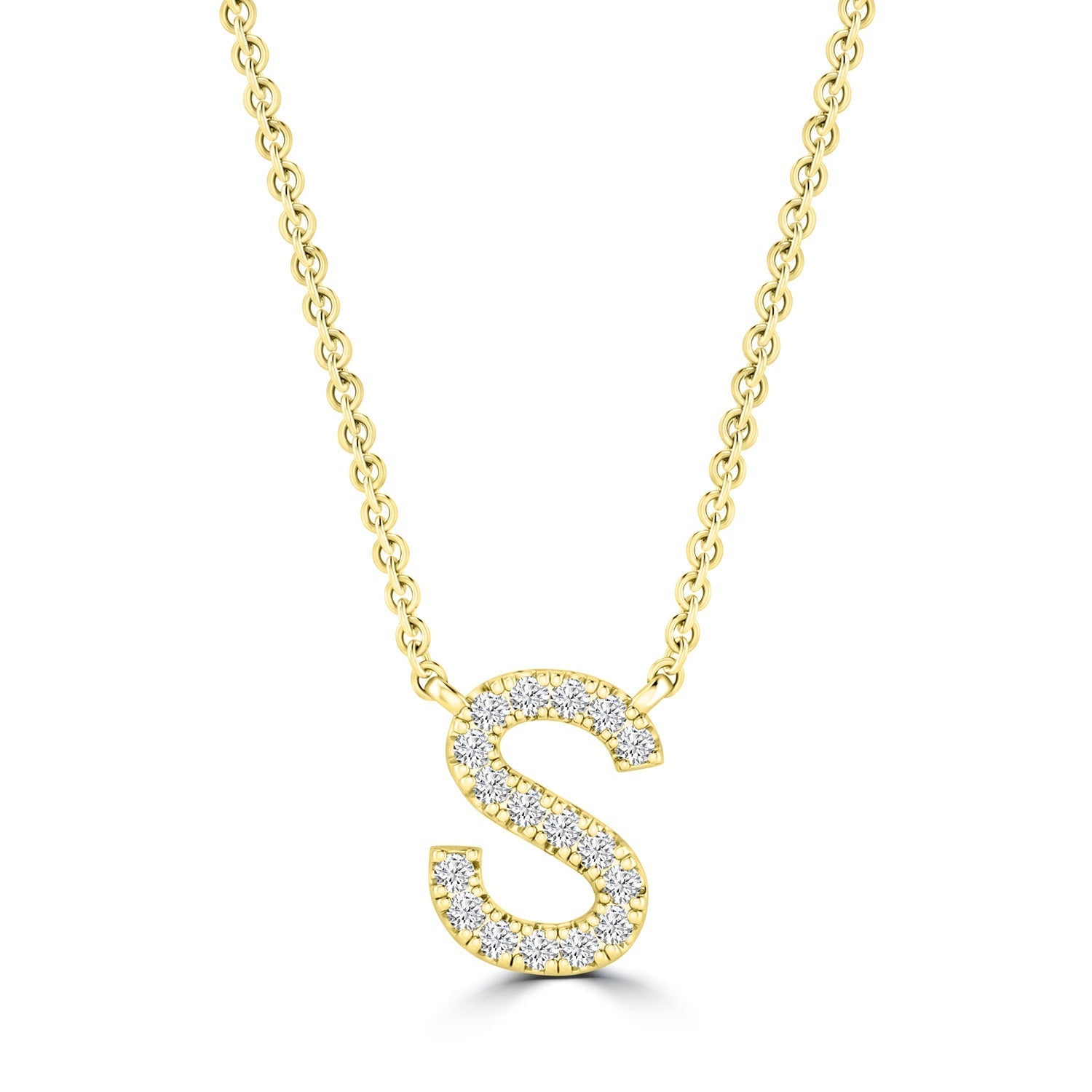 Initial Necklace with Natural Diamonds in 9K White Gold — S, 9kt YG