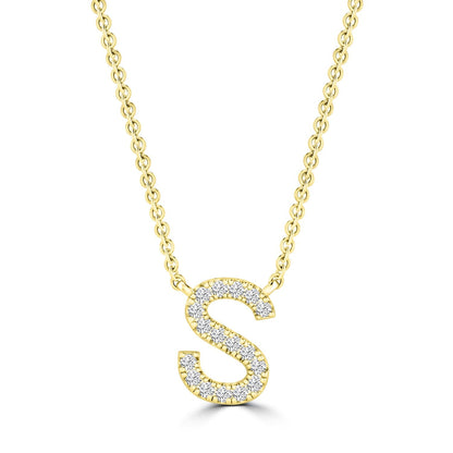 Initial Necklace with Natural Diamonds in 9K White Gold — S, 9kt YG