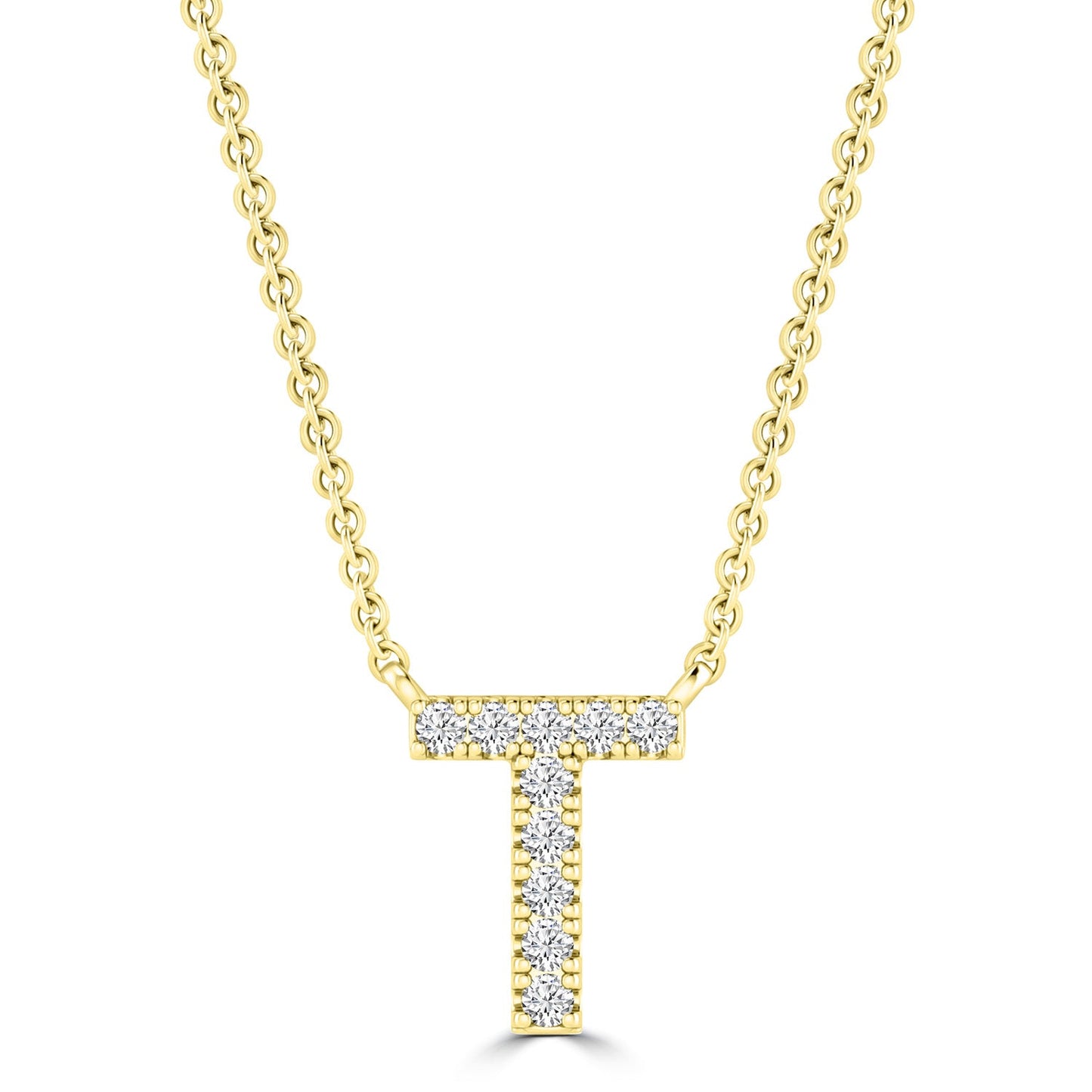 Initial 'T' Necklace with 0.06ct Diamonds in 9K Yellow Gold - PF-6282-Y