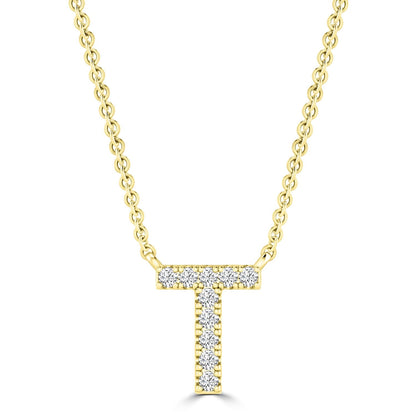 Initial Necklace with Natural Diamonds in 9K White Gold — T, 9kt YG