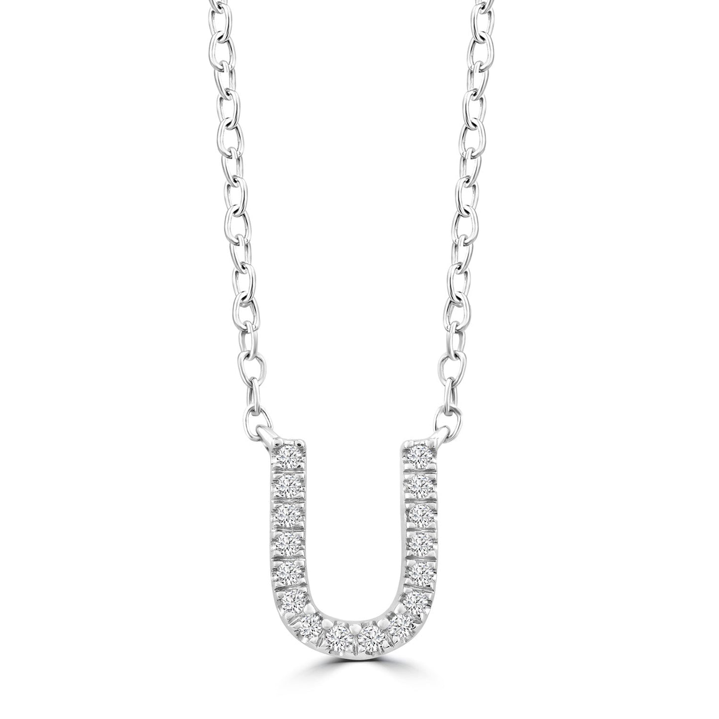 Initial Necklace with Natural Diamonds in 9K White Gold — U, 9kt WG