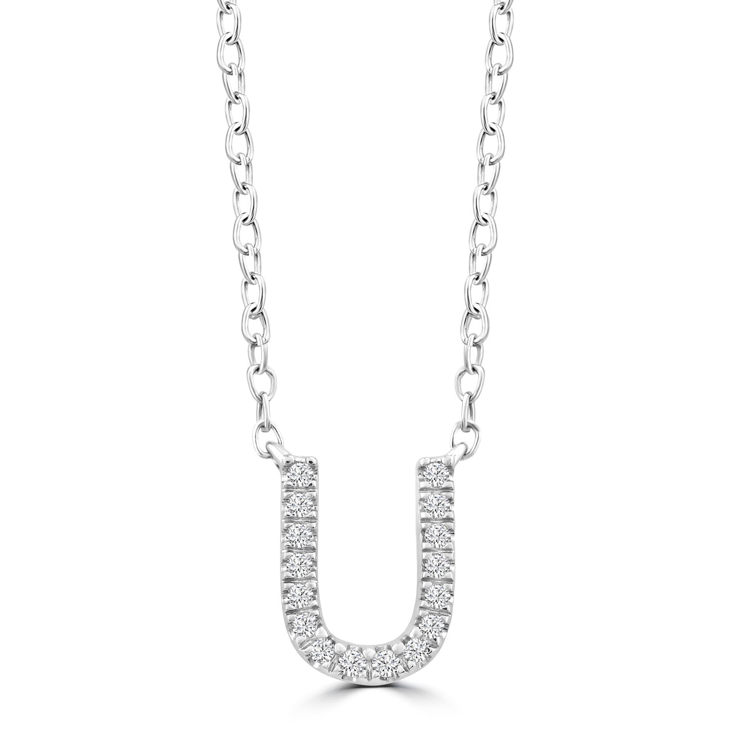 Initial Necklace with Natural Diamonds in 9K White Gold — U, 9kt WG