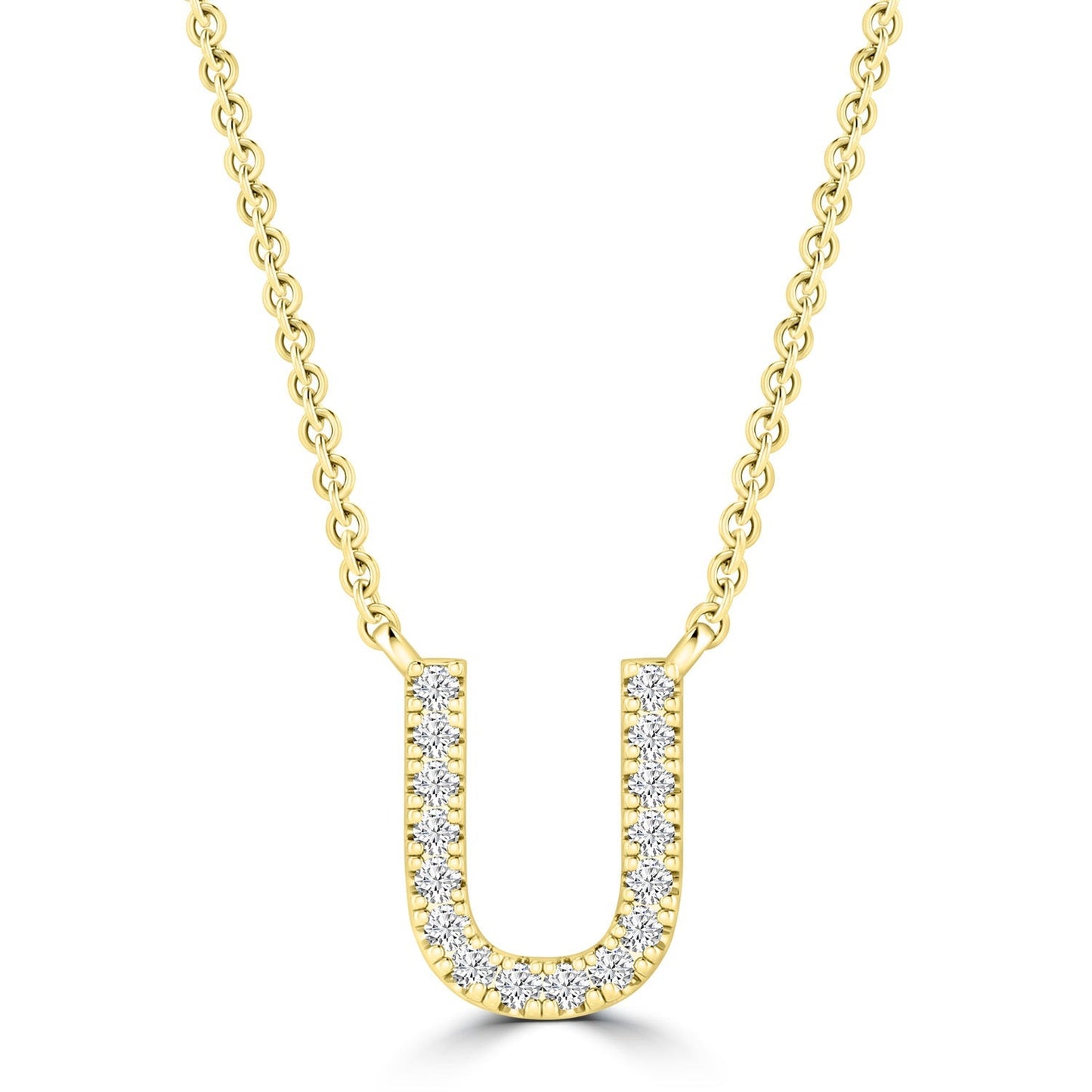 Initial Necklace with Natural Diamonds in 9K White Gold — U, 9kt YG