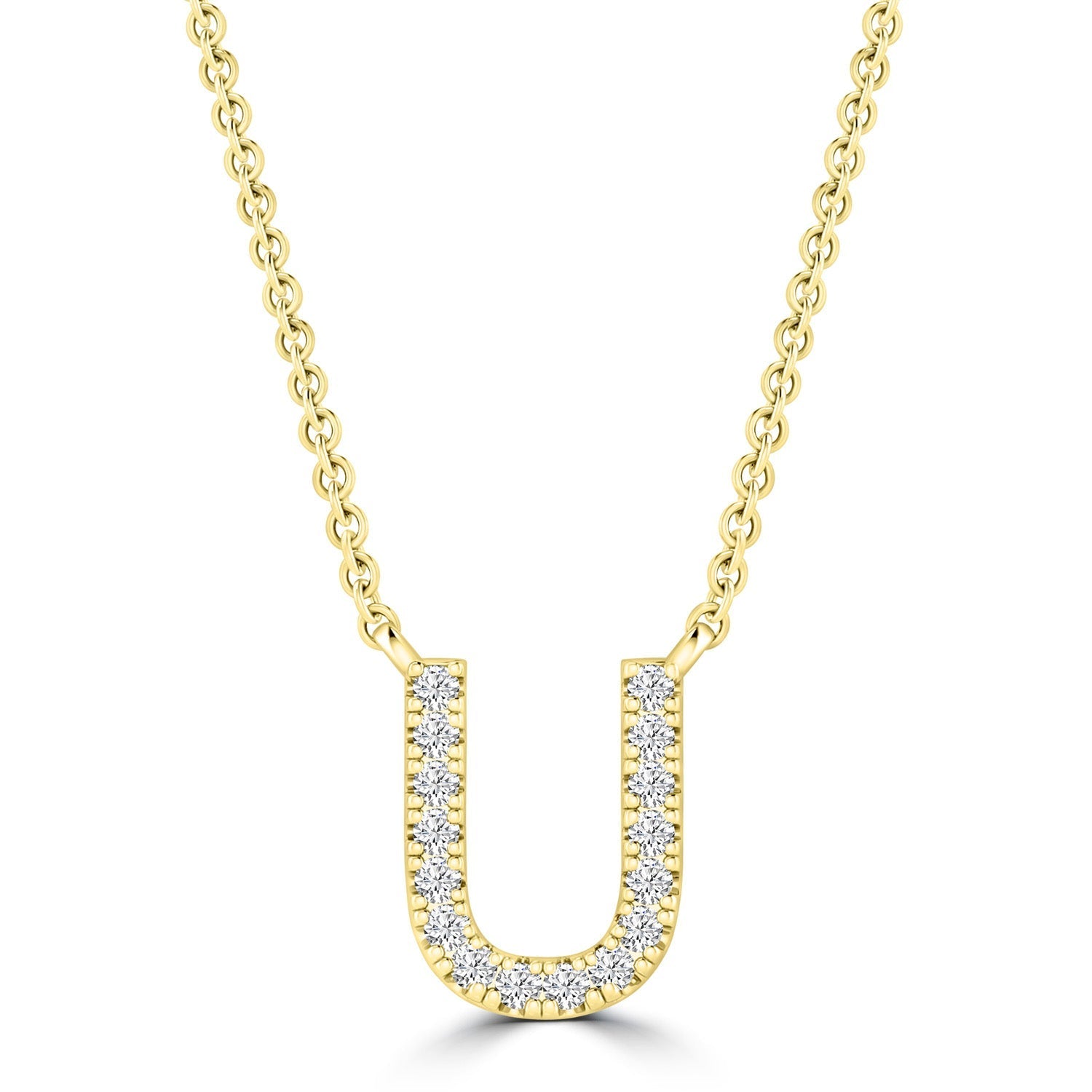 Initial Necklace with Natural Diamonds in 9K White Gold — U, 9kt YG