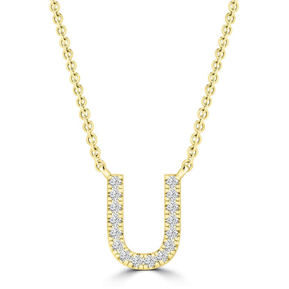 Initial Necklace with Natural Diamonds in 9K White Gold — U, 9kt YG