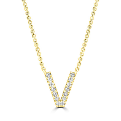 Initial 'V' Necklace with 0.06ct Diamonds in 9K Yellow Gold - PF-6284-Y