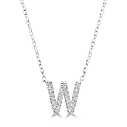 Initial Necklace with Natural Diamonds in 9K White Gold — W, 9kt WG