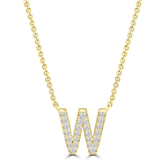 Initial 'W' Necklace with 0.09ct Diamonds in 9K Yellow Gold - PF-6285-Y