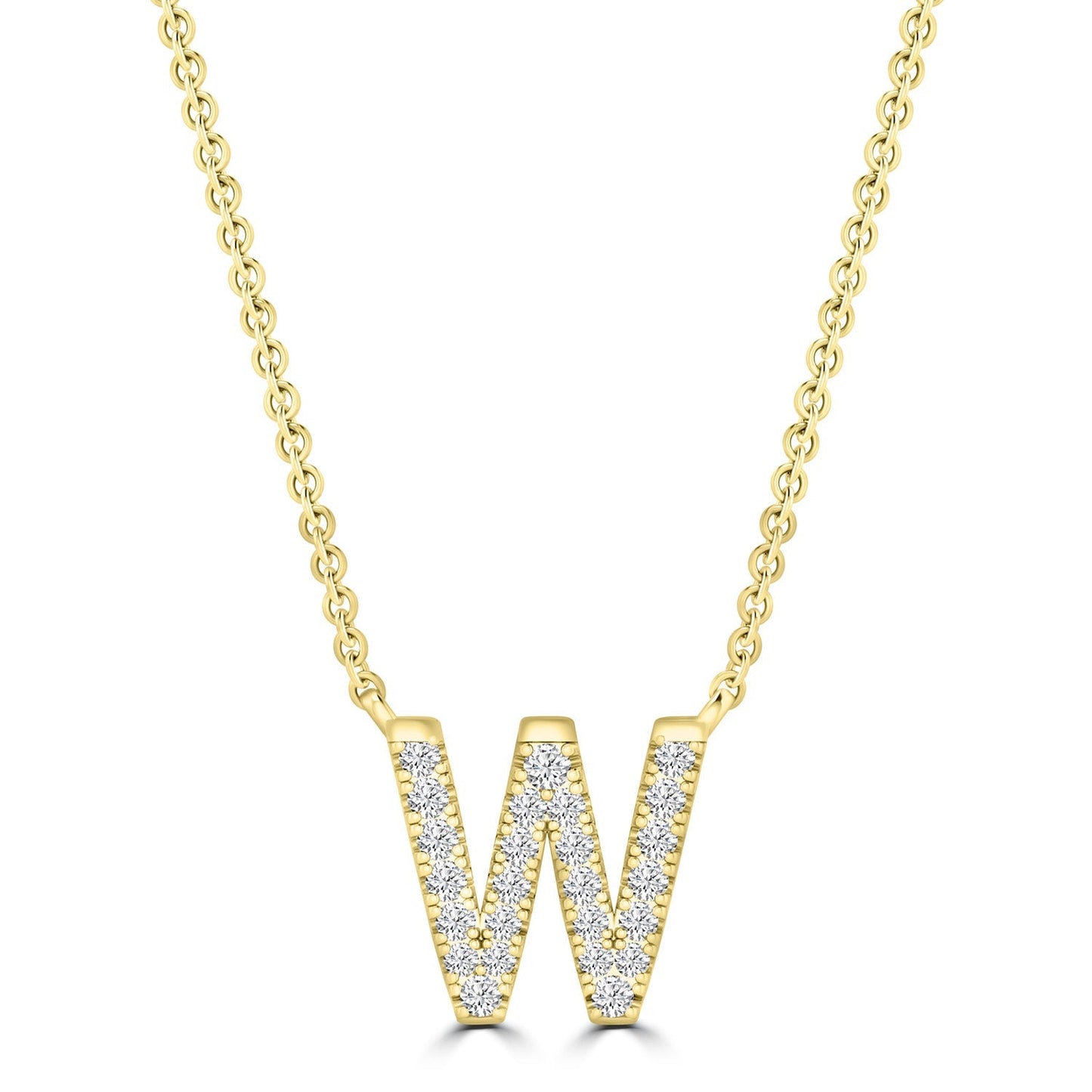 Initial Necklace with Natural Diamonds in 9K White Gold — W, 9kt YG