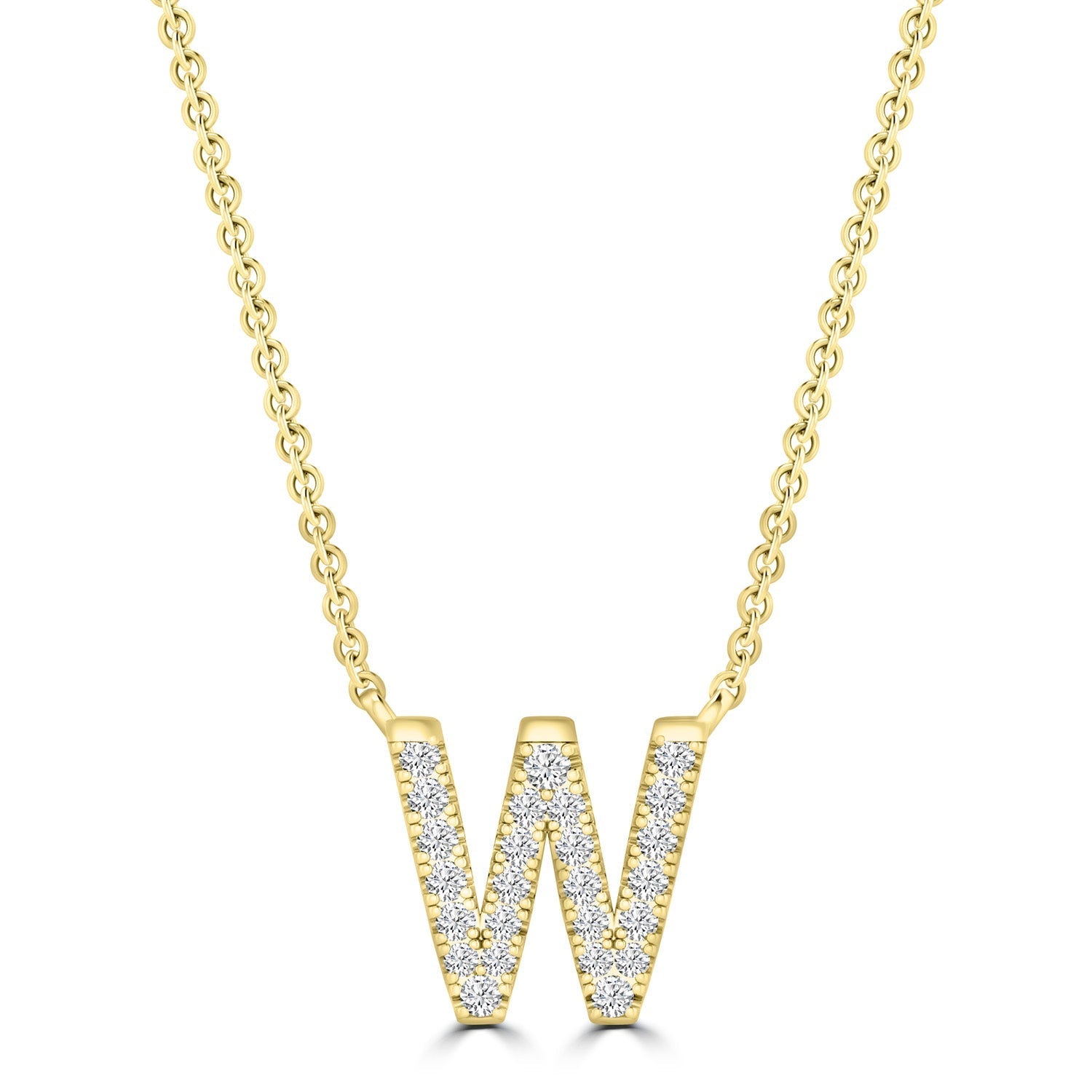 Initial Necklace with Natural Diamonds in 9K White Gold — W, 9kt YG