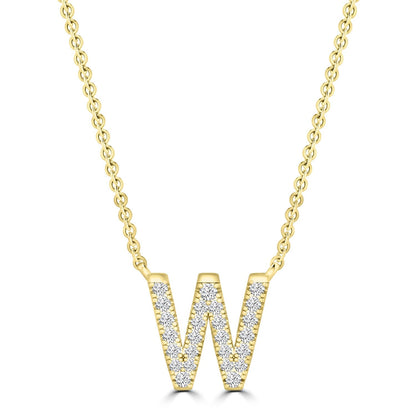 Initial Necklace with Natural Diamonds in 9K White Gold — W, 9kt YG