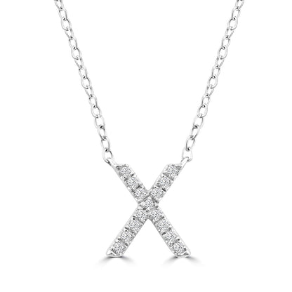Initial Necklace with Natural Diamonds in 9K White Gold — X, 9kt WG