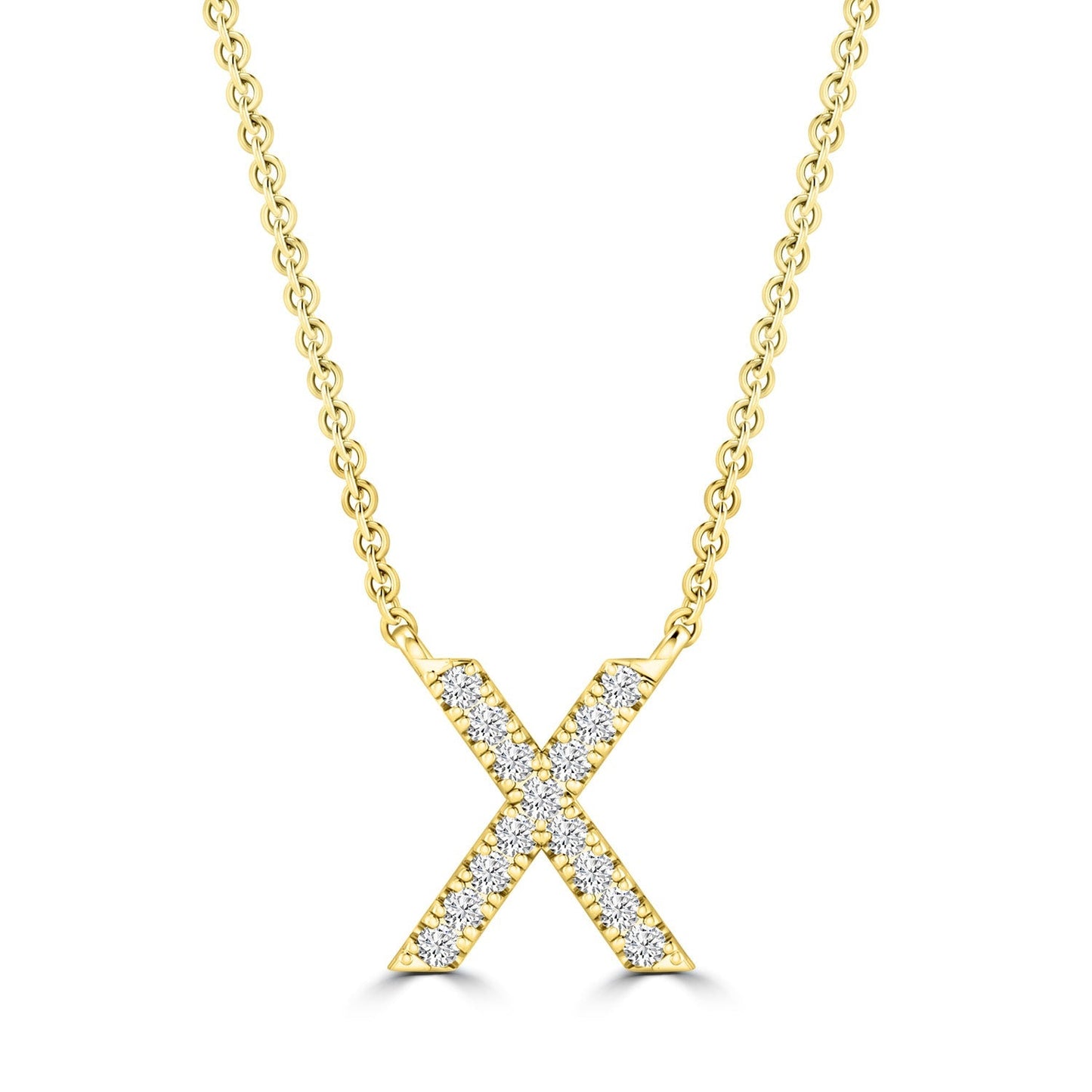 Initial Necklace with Natural Diamonds in 9K White Gold — X, 9kt YG