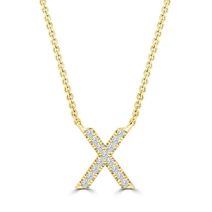 Initial Necklace with Natural Diamonds in 9K White Gold — X, 9kt YG