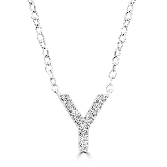 Initial 'Y' Necklace with 0.06ct Diamonds in 9K White Gold