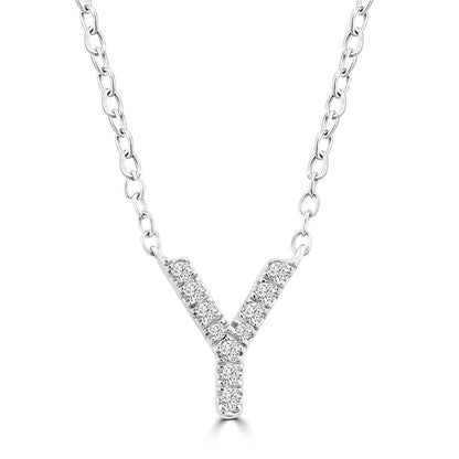 Initial Necklace with Natural Diamonds in 9K White Gold — Y, 9kt WG