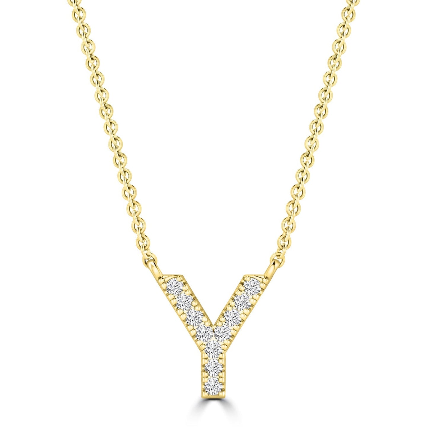Initial Necklace with Natural Diamonds in 9K White Gold — Y, 9kt YG