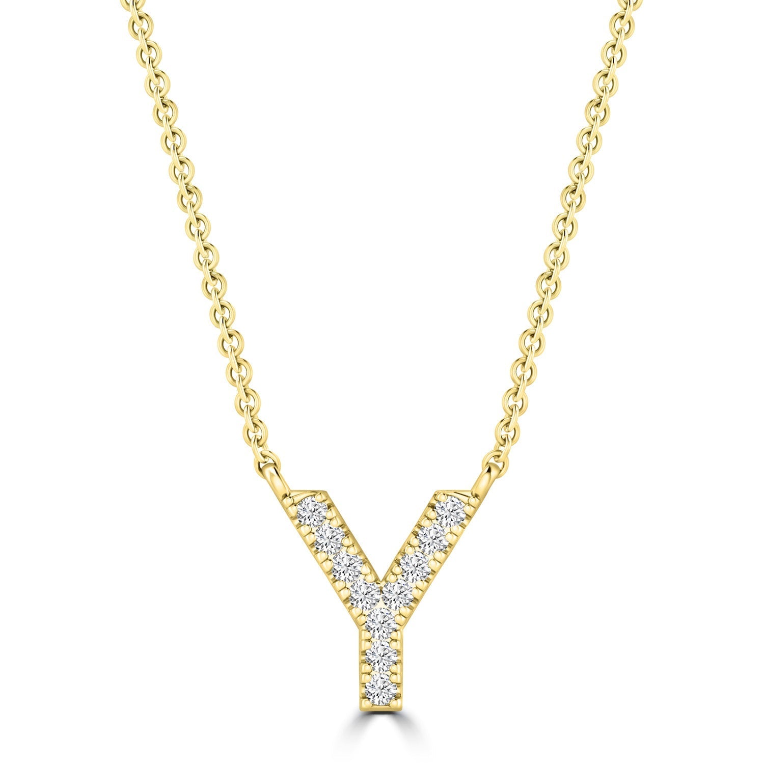 Initial Necklace with Natural Diamonds in 9K White Gold — Y, 9kt YG