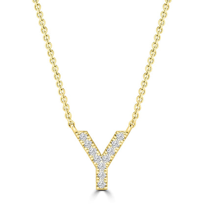 Initial Necklace with Natural Diamonds in 9K White Gold — Y, 9kt YG
