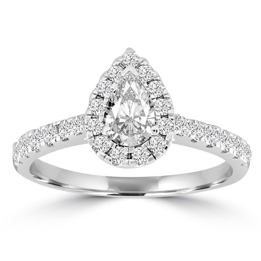 Pear Diamond Ring with 1.00ct Diamonds in 18K White Gold