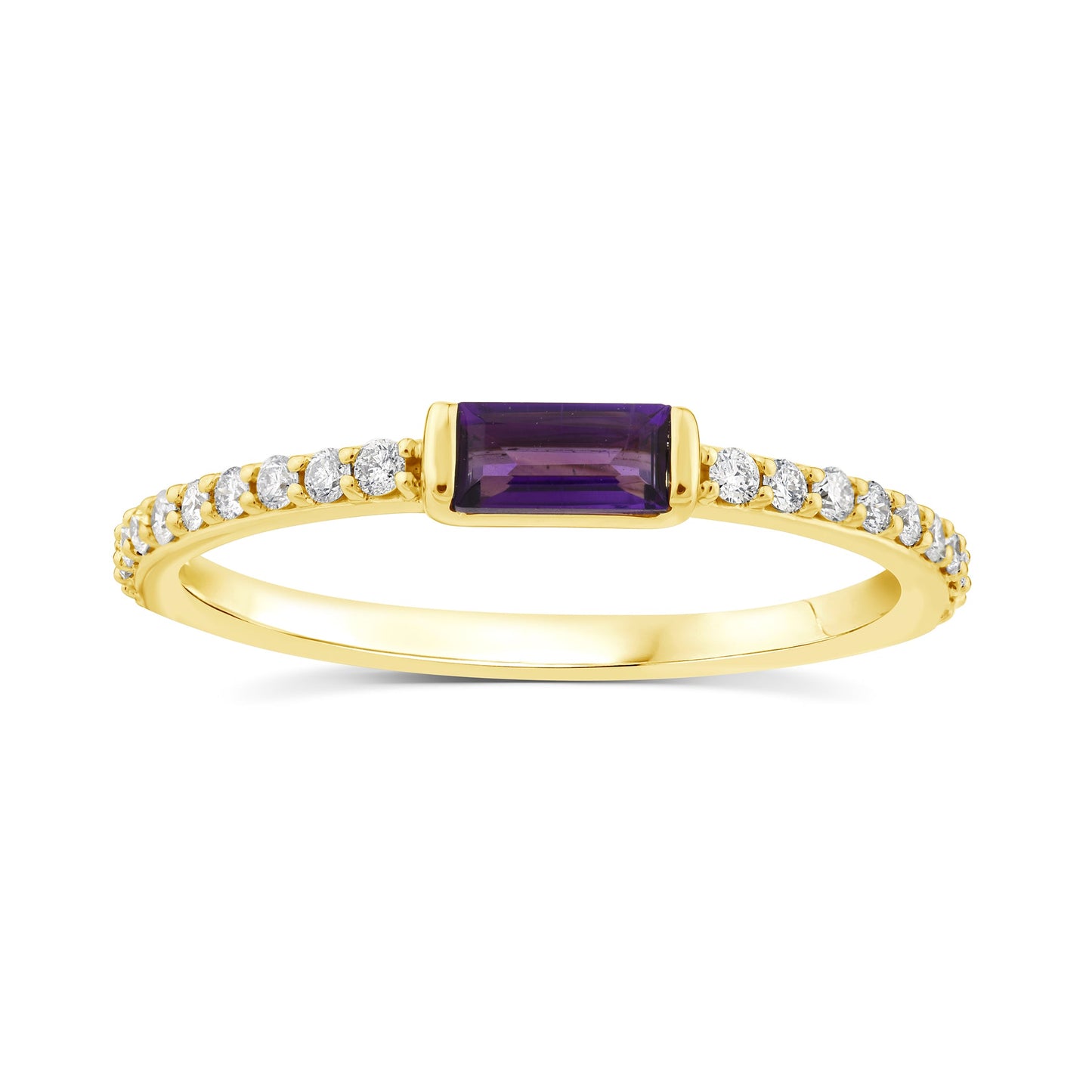 0.16ct HI I1 Diamond and Amethyst Ring in 9K Yellow Gold