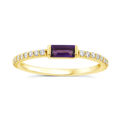 0.16ct HI I1 Diamond and Amethyst Ring in 9K Yellow Gold