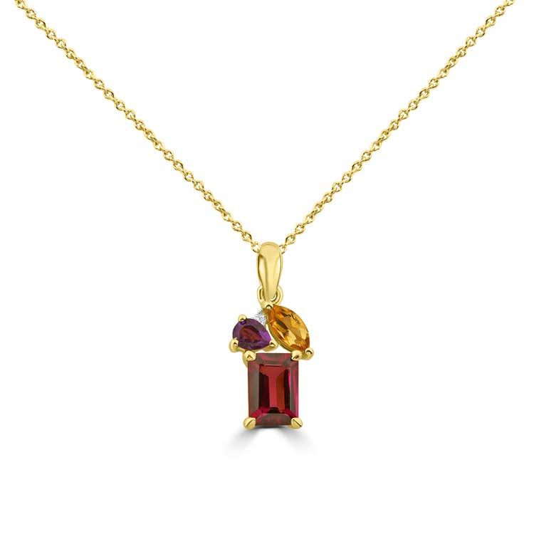Diamond, Rhodolite, Amethyst, Citrine Necklace 40-45cm with 0.007ct Diamonds in 9K Yellow Gold