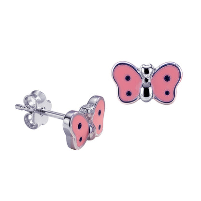 Pink Enamel Butterfly Studs