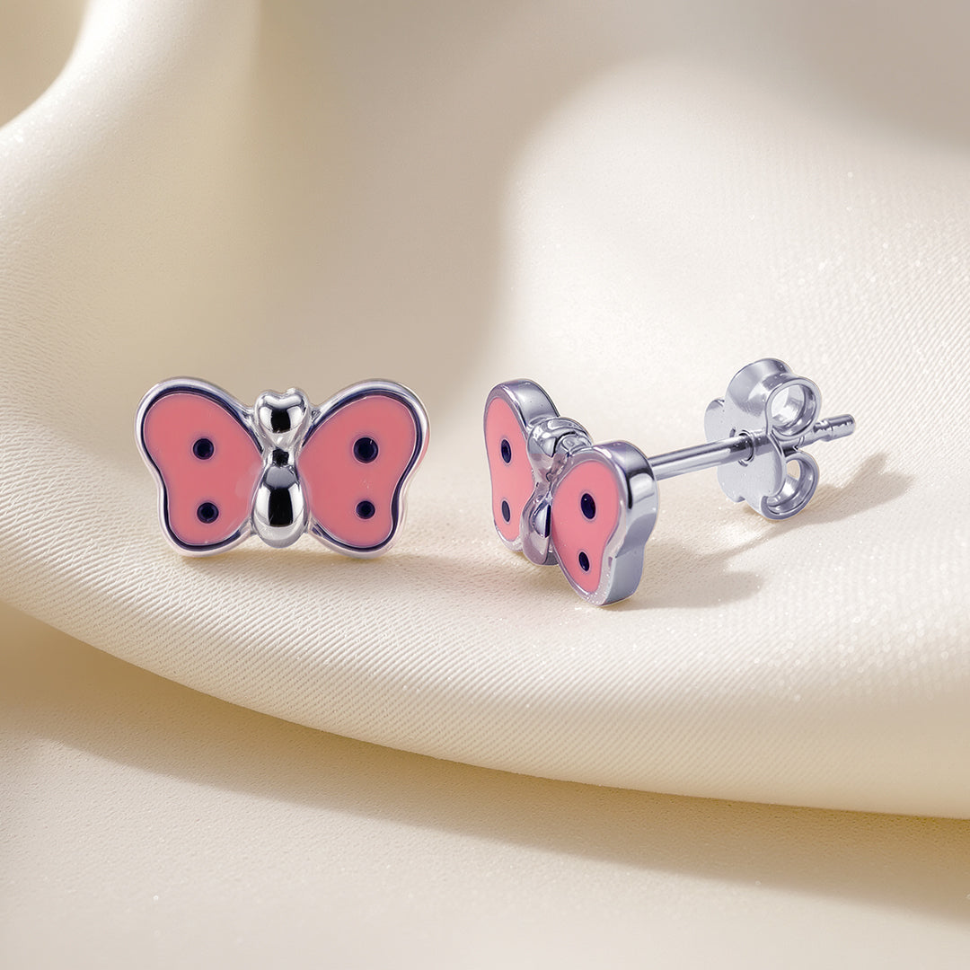 Pink Enamel Butterfly Studs