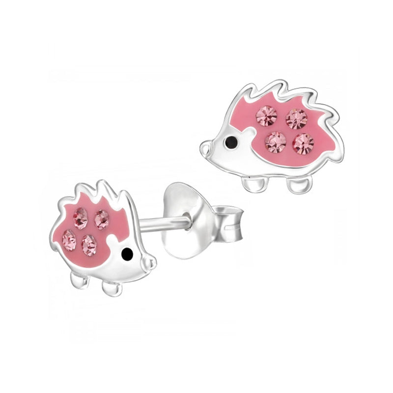 Pink Enamel & Crystal Echidna Studs