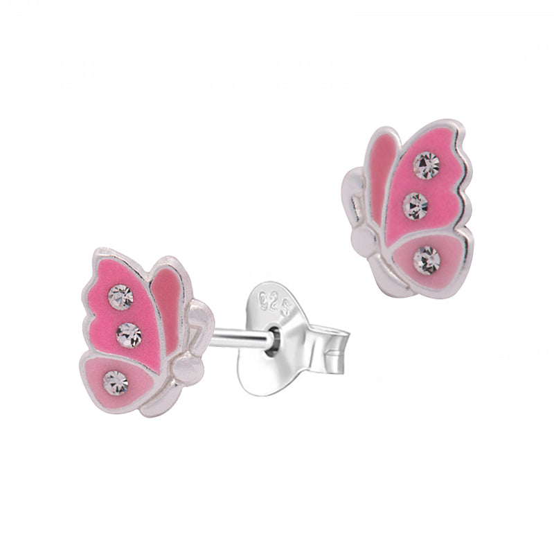 Pink Epoxy & Crystal Butterfly Studs
