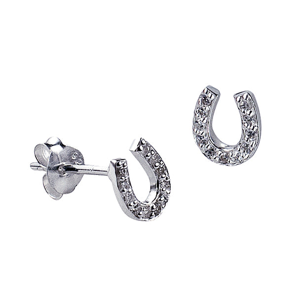 White Cz Horseshoe Studs