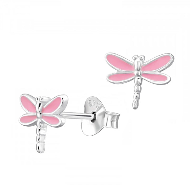 Pink Enamel Dragonfly Studs