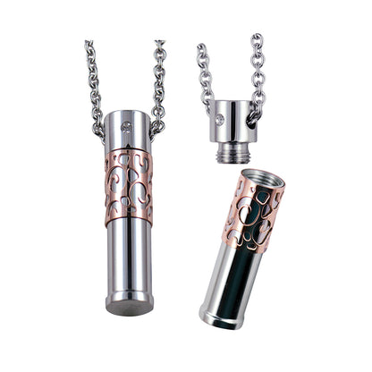 Stainless Steel / Pink IP / Crystal / Opening Cylinder Pendant with 80cm Chain