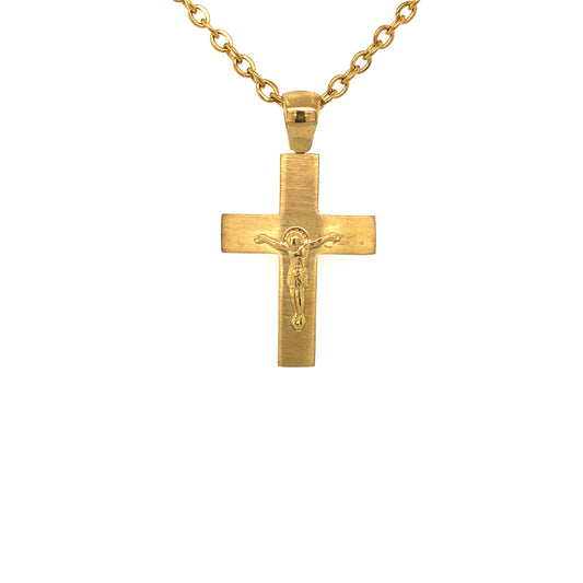 9K YG 22mm Crucifix Cross Matte Pendant